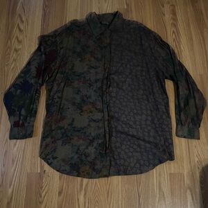 Vintage Floral Patchwork Multi Print Color Button Down‎ Blouse Cottage Core Y2k